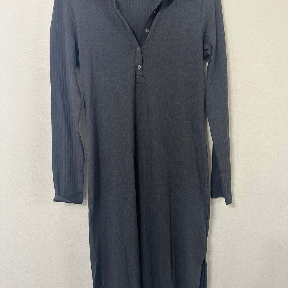 Aerie Ribbed Henley Button Down Long Sleeve Midi Dress